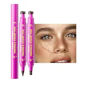 2PCS Dual-Ended Freckle Stamp Pen, Waterproof Realistic Faux Freckles Makeup Pen with Soft Sponge Stamp & Precision Tip, Long Lasting Fake Freckle Stain Pencil for Natural or Bold Looks (Beige Brown)