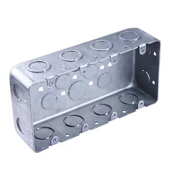 1 Pack Four Gang Multi Device Switch Box, 2-1/8"Deep Metal Electrical Box, 8-1/2'' TKO's & 4-1/2" KO's Side KO, 4-1/2" & 3-3/4" Bottom KO, Raised Grounded, Galvanized