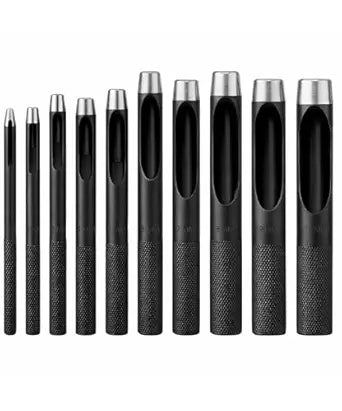 UNCO- Hollow Leather Hole Punch Set, 1mm-10mm, 10 pcs, Black, Carbon Steel Leather Hole Punch Tool