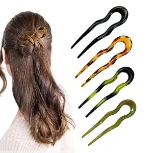 4 Pack French Hair Pins for Women, U Shaped French Twist Hair Pin, 1.4 x 5.13 Inch Lightweight Plastic Hair Fork, Non Slip Hair Pin for Fine Hair Thick Hair, Hair Accessories for Buns Updos