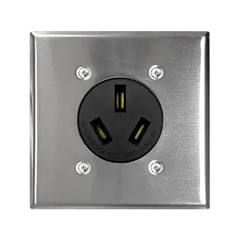 NEMA 10-50 Receptacle with Square Wall Plate, 3 Pole 3 Wire 125/250 Volt 50 Amp Flush Mount Outlet for Range, Non-Grounding, Industrial Grade UL Listed