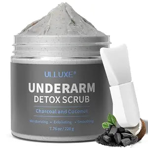 Underarm Detox Scrub for Odor Control, Charcoal Armpit Detoxifying Body Scrub, Deodorizing Exfoliating Scrub for Women & Men Brightens Dark Underarms, Inner Thighs & Bikini Area Exfoliator, 7.7 oz