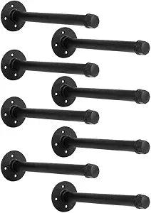 8 Inch Industrial Pipe Shelf Brackets Set of 8, Black Wall Shelving