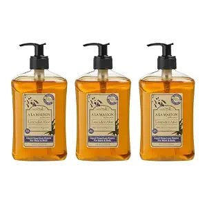 A LA MAISON Lavender Aloe French Liquid Hand Soap - Natural Hand Wash Made with Essential Oils - Biodegradable, Plant-Based, Vegan, Cruelty-Free, Alcohol & Paraben Free (16.9 oz, 3 Pack)