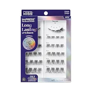 Kiss Impress False Eyelashes, Lash Clusters, Long Lasting, 'Demi Bold', 8mm-16mm, Includes 48 Pre-Glued Clusters, Contact Lens Friendly, Easy to Apply, Reusable Strip Lashes