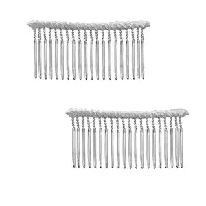 Long 20 Teeth Ribbon-wrapped Metal Comb 8cm x 4.5cm Perfect For Holding Any Long Wedding Veils In Place 2Pcs(White)