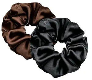 Black and Coffee Jumbo Satin Silk Scrunchies for Women Thick Elastic Ponytail Holder Hair Ties Oversize Scrunchies for Thick Hair Ornament
