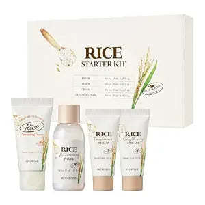 SKINFOOD Rice Starter Kit, Rice Toner, Rice Serum, Rice Moisturizer, and Rice Face Wash for Glass Skin, Korean Skin Care Set, Travel Size Kit, Stocking Stuffers, Gift Set for Women, Skincare Gift Set