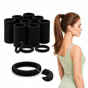 120 Pcs Black Seamless Elastic Hair Ties, No Damage, for Thick & Thin Hair