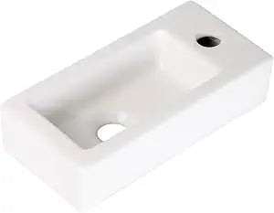 Wall Mounted Small Bathroom Sink 14.7"x7" Hung Rectangle Ceramic Wash Basin White Porcelain Sink for Cloakroom Lavatory Toilet, Right Hand White