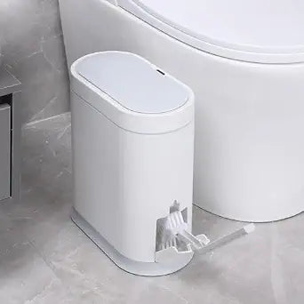ELPHECO Bathroom Trash Can with Toilet Brush 2.5 Gallon Waterproof Trash Bin Smart Garbage can with lid Motion Sensor Waste Bin Automatic Bathroom Decor (White)