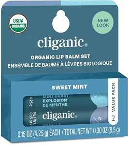 Cliganic Organic Lip Balm Set, 2 Flavors 100% Natural for Dry Cracked Lips