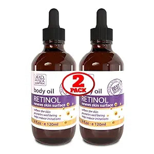 Dead Sea Collection Body Oil for Dry Skin - Retinol & Vitamin E, A Moisturizing Oil for Face, Anti-Aging - Skin Elasticity Support, Renews Skin Surface & Softens Pack of 2 (4 Fl. Oz Each)