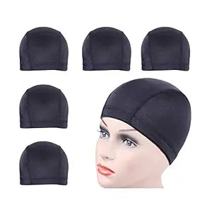 YANTAISIYU 5 Pcs/Lot Black Dome Cap Wig Caps Stretchy Wig Cap with Wide Elastic Band for Making Wig (Dome Cap M)
