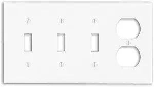Leviton 4-Gang 3-Toggle 1-Duplex Device Combination Wallplate, Standard Size, P38-W, White