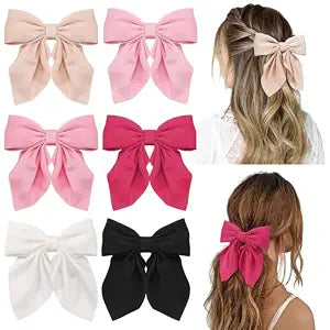 Seiolieliou 6Pcs Hair Bows for Women, Silky Satin Bow Hair Clips for Girls