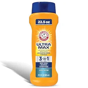 Arm & Hammer Essentials Mens Body Wash - Ultra Max 3-in-1 Cool Water 22.5oz - Mens Shampoo Conditioner Body Wash