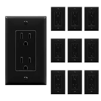 ENERLITES Decorator Receptacle Outlet with Wall Plate, Residential Grade Wall Outlet, 15A 125V, Self-Grounding, 2-Pole, 3-Wire, 5-15R, UL Listed, 61501-BKWP-10PCS, Black,10 Pack