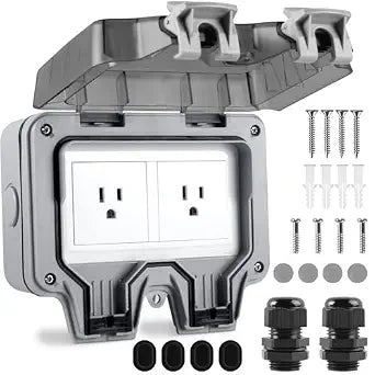 Outdoor Outlet Box Waterproof,Outdoor Power Outlet Box,Waterproof Ip66 Power Outlet,Outdoor Waterproof Socket,15A 250V Outdoor Plug Socket, in Use Outdoor Outlet Cover (Double Plug Socket)