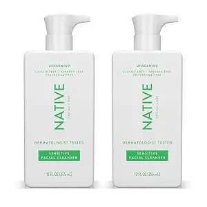 Native Sensitive Face Wash, Spa Day Every Day Facial Cleanser (2 Pack) | Daily Face Cleaner with Aloe and Vitamin B3, Unscented, 12 fl oz