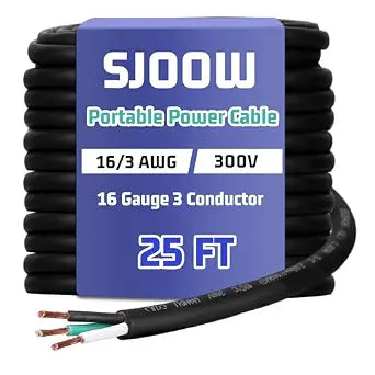 Copkim 25 FT 16/3 AWG SJOOW Portable Power Cable 16 Gauge 3 Conductor Wire