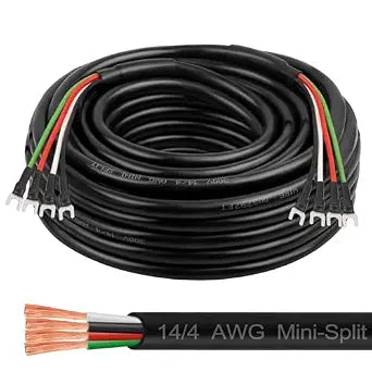 MOOKEERF 14/4 AWG Mini-Split Cable - 25FT 14 AWG 4 Conductor Control Cable 300V Stranded Oxygen-Free Pure Copper Wire for Mini Split Air Conditioner,Heat Pump,HVAC Systems and Speaker Systems