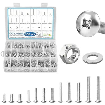 1100PCS Nuts and Bolts Assortment Kit, M3 M4 M5 M6 Phillips Head Machine Screws Assorted Set with Storage Case, Metric Bolts Nuts and Flat Washers Kit