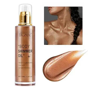 Shimmer Oil 100ml, Moisturizing Long Lasting Body Luminizer Face Brighten, Waterproof Liquid Illuminator Glow, Glitter Oil Highlighter Summer Glowing Makeup (#03 Bronze Gold)