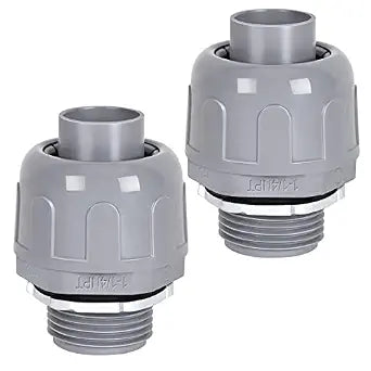 1-1/4 Liquid Tight Straight PVC Conduit Connector 2 Pack, Flexible Nonmetallic, UL Listed