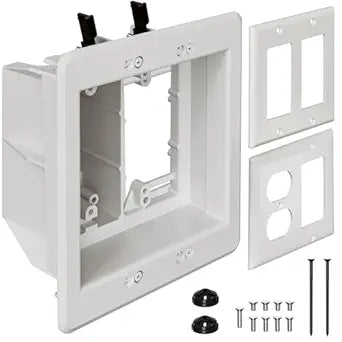 TVBU505-1 Recessed Outlet Box, Recessed Electrical Box for Wall Mount TV, Outlet Mounting Box for New Construction&Retrofit Projects, Wall Outlet Box with Duplex & Decorator Style Covers,2-Gang