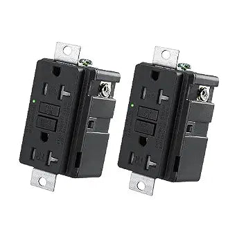 Wengart 2-Pack 20 Amp Generator GFCI Outlet 125V, Industrial Grade Ground Fault Circuit Interrupter for Machinery & Portable Generators, No Output Terminals, Oil-Resistant Nylon, UL Listed, Black
