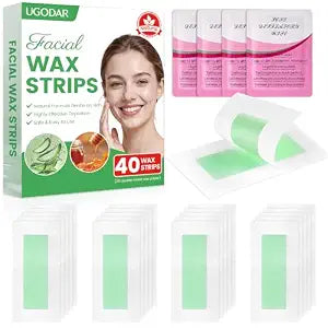 40PCS Facial Wax Strips for Women, Hypoallergenic Natural Face Wax Strips, Gentle Facial Hair Removal with 4 Calming Oil Wipes, Eyebrow Wax Strips for All Skin Types