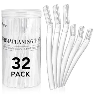 32-Pack Face Razors for Women ��� Dermaplane & Eyebrow Razor Set, 24 Long + 8 Short Precision Blades for Peach Fuzz Removal, Gentle Exfoliation, Ideal for Stocking Stuffers (Clear)