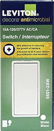 Leviton 15 Amp Decora Antimicrobical Wall Switch Single-Pole, 5601-2AW, White