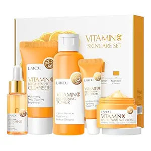 5Pcs Skincare Gift Set for Teenage Girls, Vitamin C Face Skin Care Kit With Cleanser, Toner, Face Serum, Eye Cream, Cream, Travel Skin Care Sets & Kits, Hydrating Facial Kit Skincare Set for Women Men