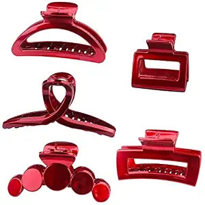 Hair Claw Clip, Light Big Strong Hold Nonslip Glossy Clips for Thick & Thin Hair & Curly Hair, 90's Vintage Jaw Clips, Wedding Party Banquet (5 Count, Red)