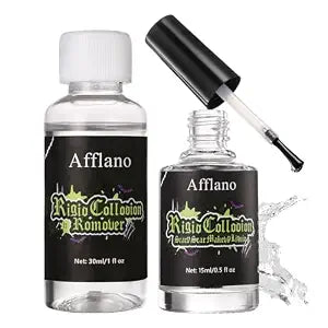 Rigid Collodion and Remover Kit, Professional Collodion Scar Liquid & Remover Combo Kit, Quick Dry Realistic Scarring Liquid for Halloween Fake Scars FX Makeup, Cosplay, Zombie, Joker, Film, Theater