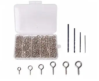260PCS Silver Eye Hooks Screw Metal 0.59" 0.67" 0.78" 0.94" 1.06" 1.1" Eye Hooks Small Eyelet Screws(0#-5#,260PCS)+4pcs Drill Bit(1.0,1.5,2,2.5)