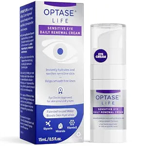 Optase LIFE Sensitive Eye Daily Renewal Cream - Hydrating Eye Cream for Skin Use Around Dry and Sensitive Eyes - Smooths Fine Lines, Preservative-Free, Eye Doctor and Dermatologist Approved - 15 ML