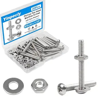 20 Sets #10-24 x 1-1/2" Pan Head Machine Screws Nuts Washers Kit