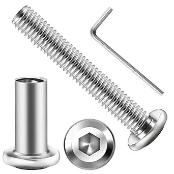 Mywish 10Sets M6 x 40mm Flat Head Hex Socket Cap Screws Bolts and Barrel Nuts Kit, 304 Stainless Steel Furniture Connector Bolts, Metric M6 Countersunk Binding Screws for Crib Cabinet with Hex Spanner