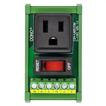 DIN Rail Mount AC 120V NEMA 5-15R Receptacle Outlet Power Module, with Rocker Switch Thermal Circuit Breaker Overload Protector