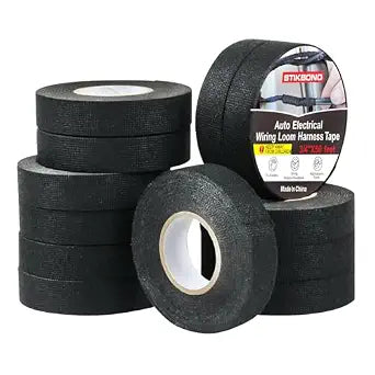 12-Pack Wiring Harness Tape 3/4'' x 50Ft high Temp Wire Loom Harness,Cloth Electrical Tape,self-Adhesive Fabric Tape for Automotive, Industrial Equipment,Noise Damping, Indoor Wire Equipment