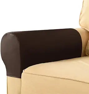 Stretch Armrest Covers for Chairs and Sofas Couch Arm Covers for Sofa, PU Faux Leather Armrest Covers Anti-Slip Furniture Protector Washable Armchair Slipcovers for Recliner 2pcs(Deep Coffee)