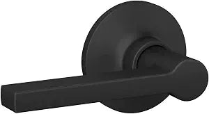 Straight Lever with Round Trim Hall and Closet Door Handle, Matte Black Finish