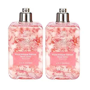 Rose Essence Body Wash for Women, Damask Rose Shower Gel with Real Rose Petals, Natural Moisturizing Hydrating Bodywash with Hyaluronic Acid, Ceramides & Coconut Oil Rich Floral Fragrance 14 oz