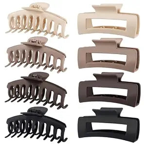 TOCESS Large Hair Claw Clips for Women Girls, 8PK Neutral Matte Jumbo Square Hair Clips for Thick, Thin, Long, Short, Curly Hair, Big Jaw Clip Set for Daily Use