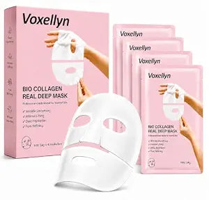 Bio-Collagen Real Deep Mask, Hydrating Overnight Hydrogel Face Mask, Pore Minimizing, Elasticity, Plumping, Travel Essentials & Self Care Gifts for Women, Korean Skin Care | 1.19oz(34g) x 4ea