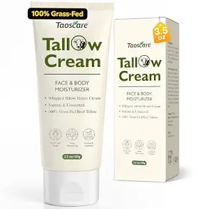 Beef Tallow for Skin, 100% Grass-Fed Whipped Tallow Balm Tube Organic Moisturizer for Face & Body Deep Hydration for Dry & Sensitive Skin Natural Tallow Cream
