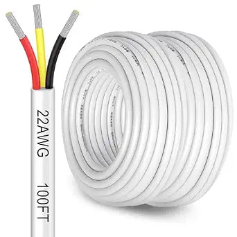 100FT 22 Gauge 3 Conductor Electrical Wire, 22 AWG PVC Thermostat Wire, Low Voltage Landscape Wire for LED Lighting Strips Automotive Security Alarm Speaker, White